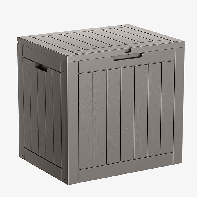 31 Gallon Resin Deck Box, Lockable Patio Outdoor Storage Box for Furniture, Garden Tools and Tools Storage, Waterproof Outside Storage Boxes - Grey-CasaMuseHome