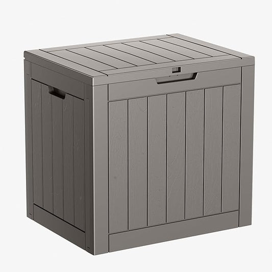 31 Gallon Resin Deck Box, Lockable Patio Outdoor Storage Box for Furniture, Garden Tools and Tools Storage, Waterproof Outside Storage Boxes - Grey-CasaMuseHome