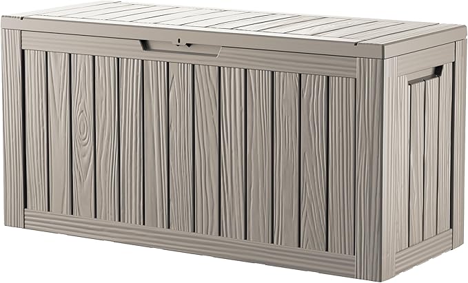 80 Gallon Double-Wall Resin Deck Box - Lockable Waterproof Outdoor Storage Box, 515lbs Capacity & Doubles as Seating for Patio Furniture - Garden Tools, Pool Accessories (Brown)-CasaMuseHome