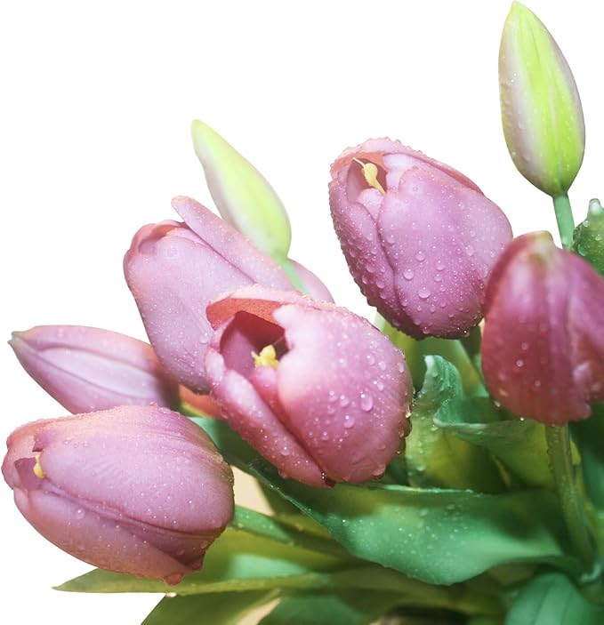 15pcs Artificial Tulips Flowers, Fake Tulips Real Touch, Faux Latex Bouquets, for Party Wedding Home Room Decoration (Purple)-CasaMuseHome