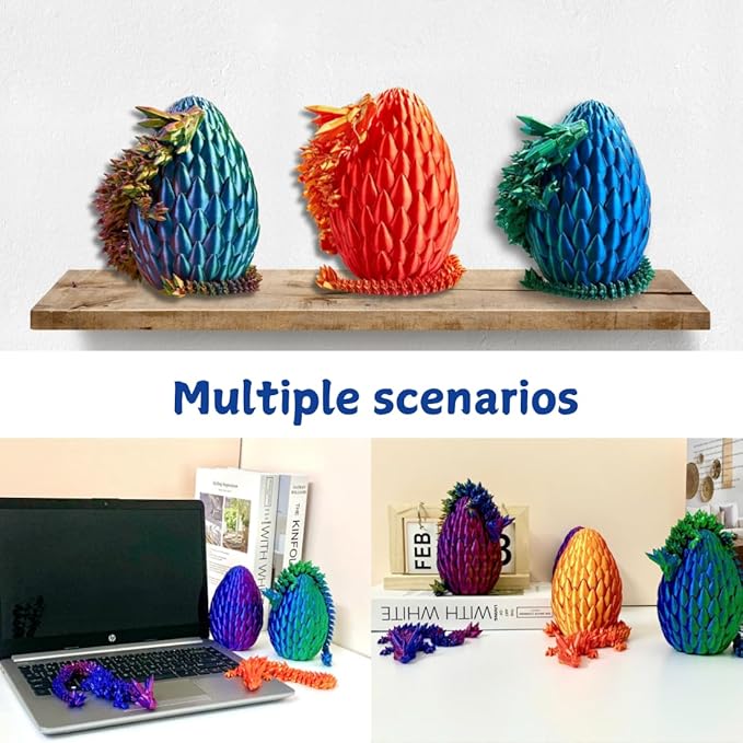 3PCS 3D Printed 12” Articulated Crystal Dragon Inside 5.1” Egg – Fantasy Collectible, Fidget Toy & Stocking Easter Basket Stuffers for Home & Office Decor (3PCS-Egg)-CasaMuseHome