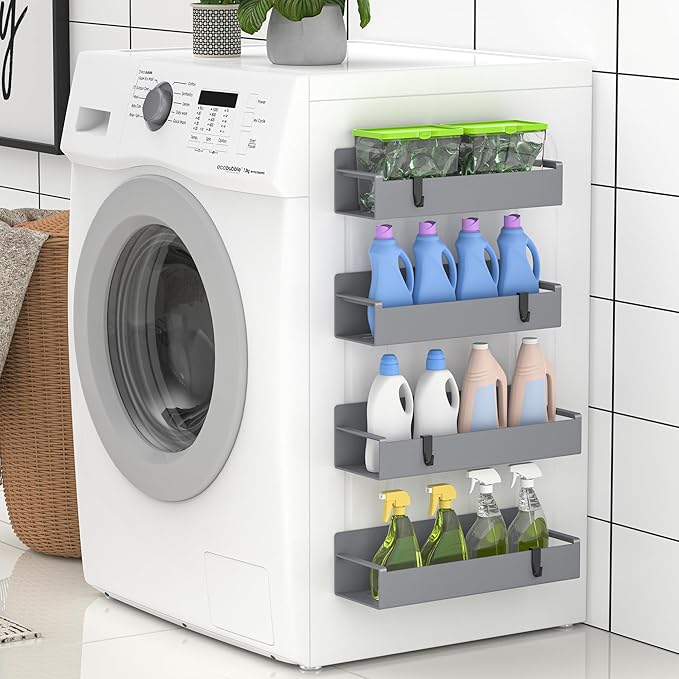 4 Pack Magnetic Spice Rack Organizer for Refrigerator and Oven, Dark Grey Fridge Organizers and Storage for Kitchen-CasaMuseHome