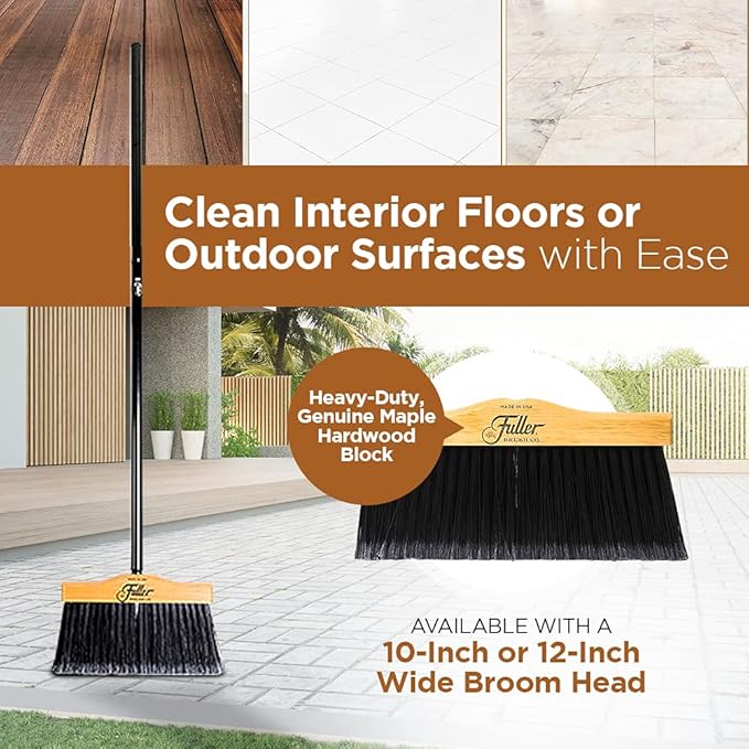 12” Upright Broom with 2 Piece Black Steel Threaded Handle-CasaMuseHome