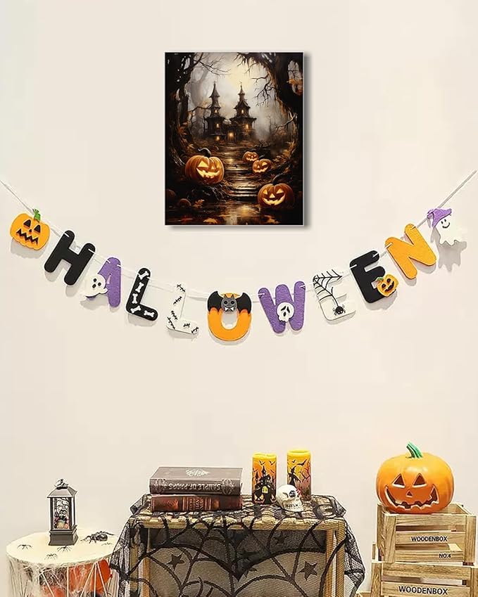 AbcCustomize Halloween Canvas Wall Art - Spooky Haunted House & Eerie Pumpkins Poster, Gothic Fall Decorations for Home, Vintage Halloween Decor Indoor for Living Room, Bedroom & Party-CasaMuseHome