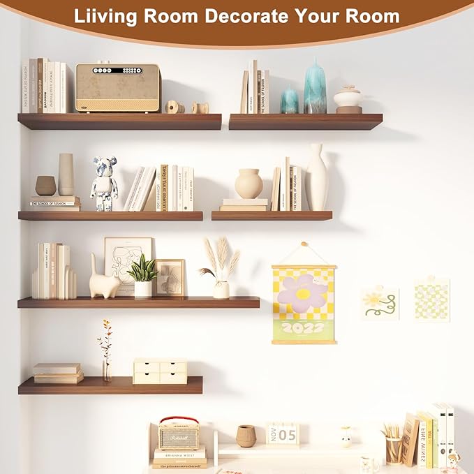 48 Inch Floating Shelf 1 Pack Large Floating Shelves for Wall No Drilling Accessories Included Deep Wall Shelves for Living Room Kitchen Farmhouse 48" W x 12" D x 1.2" Walnut-CasaMuseHome