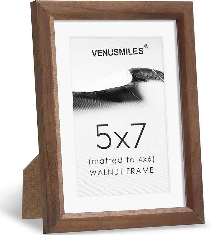 5x7 Picture Frame Natural Solid Walnut Photo Frames with 4x6 Removable Mat Wall Hanging Large Handcrafted Frame with HD Plexiglass Wall and Tabletop Display Large Poster Frame-CasaMuseHome