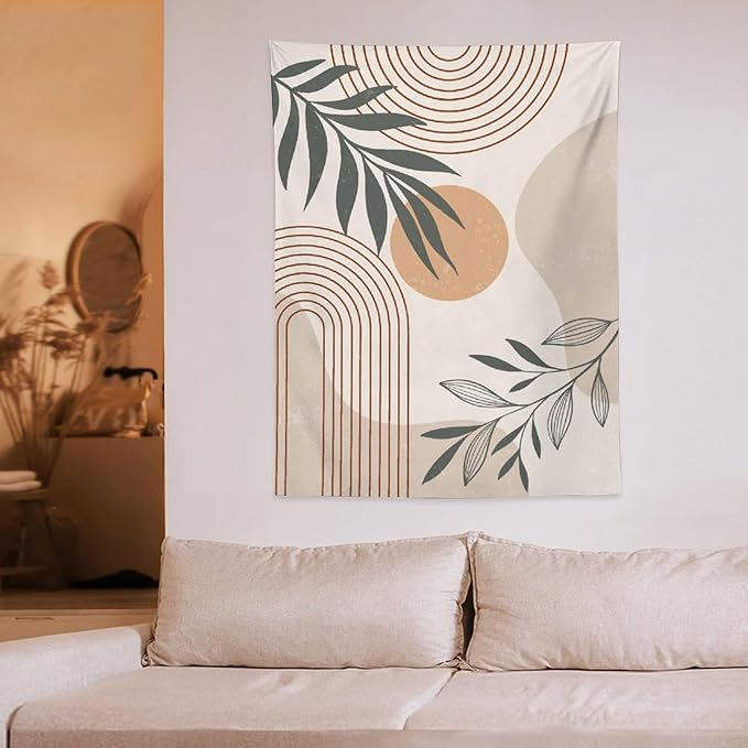 Abstract Boho Tapestry, Mid Century Tropical Tree Leaves Modern Geometric Arch Bohemian Botanical Tapestry, Home Aesthetic Wall Hanging Art Decor for Living Room Bedroom Dormitory 30x40 Inch-CasaMuseHome