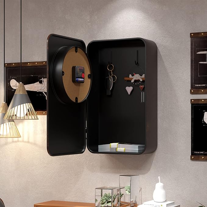 Abdurey Retro Old Telephone Wall Clock with Hidden Safe, Battery Operated Quartz Metal Wall Clocks, Large Rectangular Vintage Decor Clocks, for Farmhouse, Living Room(16" H x 12" W x 4" D)-CasaMuseHome