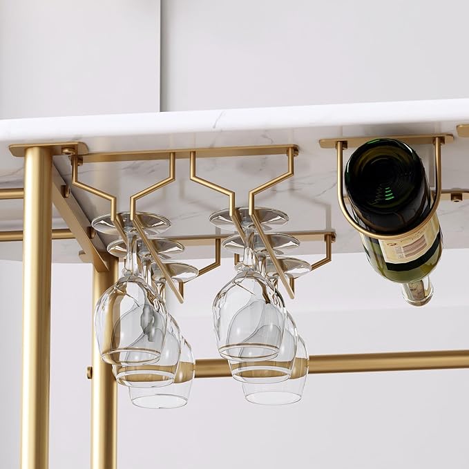 3 Tier Gold Bar Carts for Home Bar Serving Cart with Wheels, Heavy Duty Bar Wine Cart with Storage Shelves, for The Living Room, Kitchen, Bar, Party-CasaMuseHome