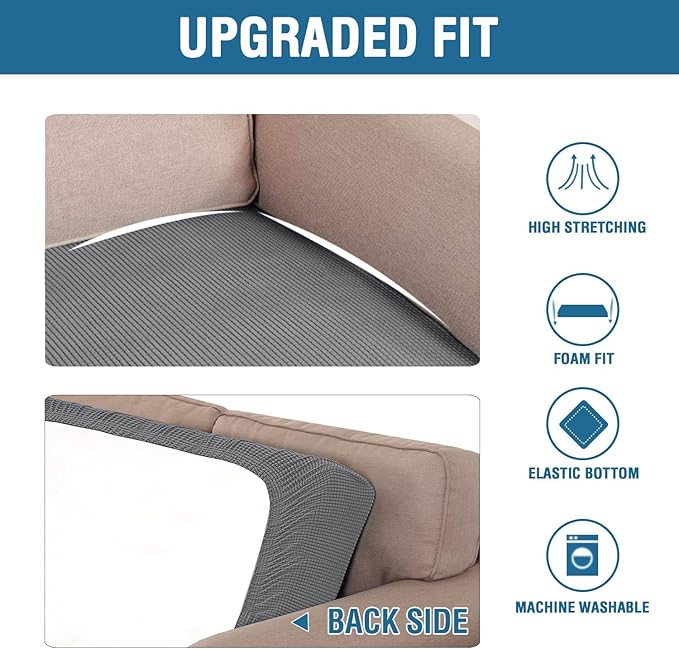 H.VERSAILTEX Super Stretch Individual Seat Cushion Covers, Thick Jacquard Textured Twill Fabric (3 Piece XL Sofa Cushion Covers, Grey)-CasaMuseHome