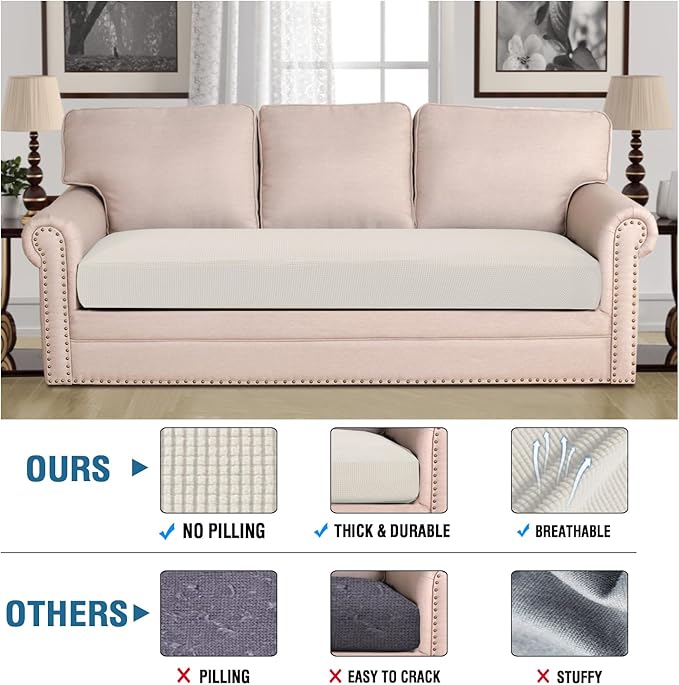 H.VERSAILTEX Super Stretch Individual Seat Cushion Covers Sofa Covers Couch Cushion Covers Slipcover Sets Thick Jacquard Textured Twill Fabric (1 Piece Sofa Cushion Cover, Porcelain)-CasaMuseHome