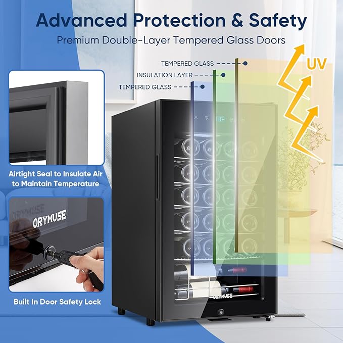 24 Bottle Compressor Wine Cooler Refrigerator with Lock, Freestanding Wine Fridge, 41°F-64°F Digital Temperature Control, Large Wine Cellar for Red, White, Champagne, and Sparkling Wine – Black-CasaMuseHome