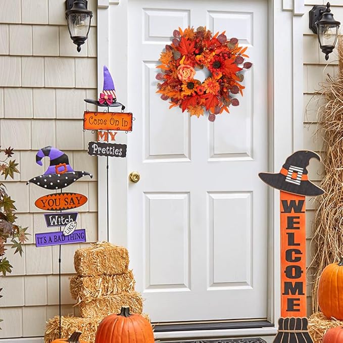 24" Fall Wreath for Front Door Outside - Sunflower, Pumpkin, Berry & Maple Leaves | Weatherproof Autumn Outdoor Wreaths with Hanger Hook for Thanksgiving, Harvest-CasaMuseHome