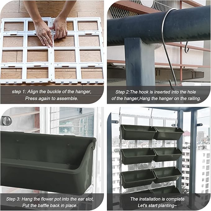 8 Pockets Vertical Planters,Wall Mounted Plastic Plant Grow Pots,Wall Pocket Planters for Indoor,Outdoor,Balcony,Garden Decoration,Green-CasaMuseHome