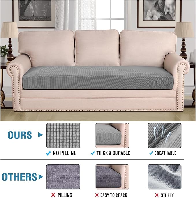 H.VERSAILTEX Super Stretch Individual Seat Cushion Covers Sofa Covers Couch Cushion Covers Slipcover Sets Thick Jacquard Textured Twill Fabric (1 Piece Sofa Cushion Cover, Dove)-CasaMuseHome