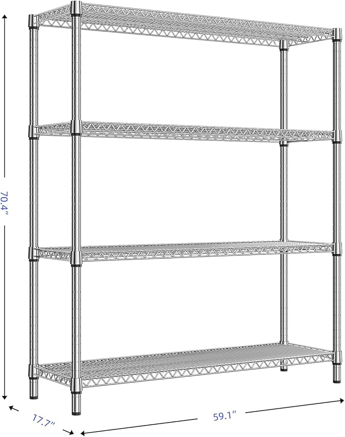 1760 LBs 4 Tier Storage Rack Metal Wire Shelving Unit, Storage Standing Shelf Organizer for Laundry Bathroom Kitchen Pantry Garage Utility Room, Chrome 17.7" D x 59.1" W x 70.4" H-CasaMuseHome