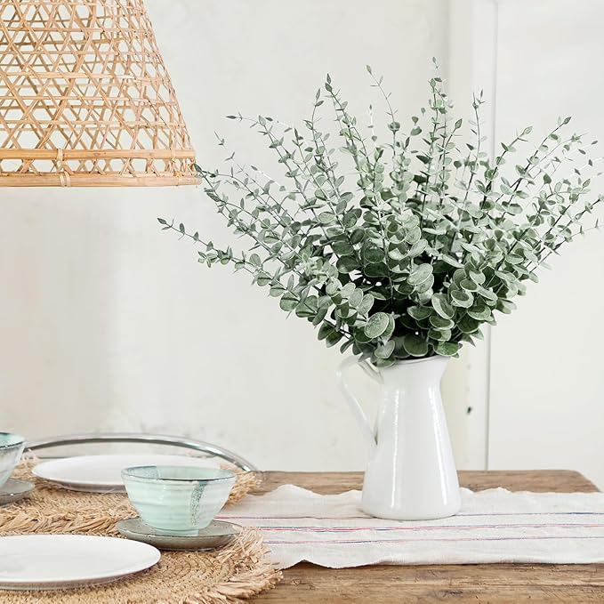 48Pcs Faux Eucalyptus Stems, 15" Artificial Eucalyptus Plants with White Frosted Coating, Fake Eucalyptus Decor Plastic Greenery Leaves for Wedding Bouquets Home Decor DIY Floral Arrangements-CasaMuseHome