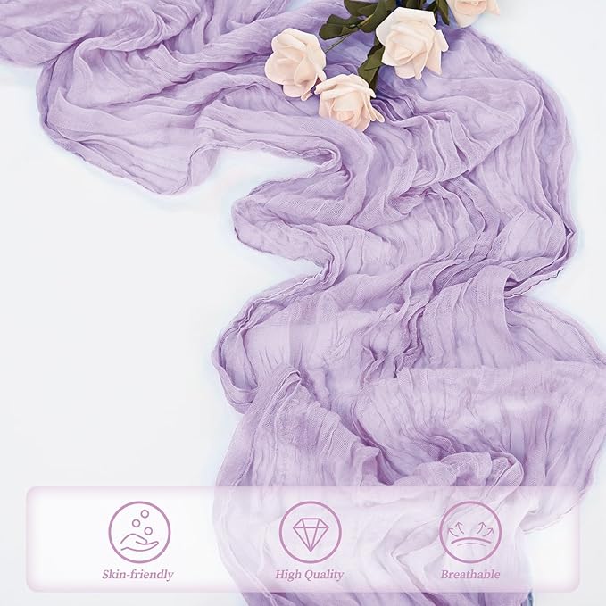 6 Pack Lilac Cheesecloth Table Runner 10FT Rustic Gauze Cheese Cloth Table Runner for Wedding 20 x 120 Inch Long Bridal Baby Shower Table Decor Boho Fabric Sheer Birthday Party Table Decorations-CasaMuseHome