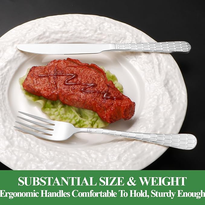 40 Pcs Silverware Set for 8 with Water Cube Handle design, Food Grade Stainless Steel Flatware Set, Eating Utensils Sets Include Fork/Knife/Spoon, Reusable Cutlery Set, Dishwasher Safe-CasaMuseHome