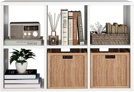 6 Cube Storage Organizer, Black Bookshelf with Storage, 2 Tier Storage Cubes,Freestanding Storage Organizer with Shelves for Living Room, Study-CasaMuseHome