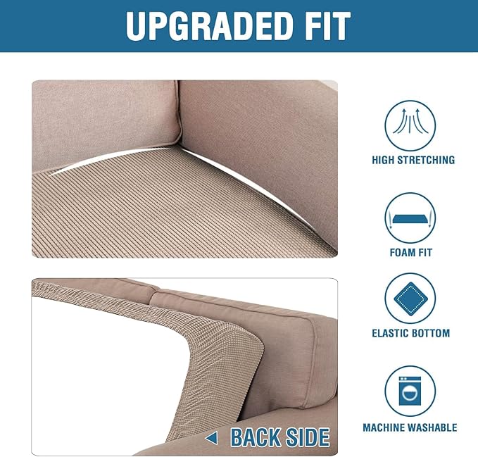 H.VERSAILTEX Super Stretch Individual Seat Cushion Covers Sofa Covers Couch Cushion Covers Slipcover Sets Thick Jacquard Textured Twill Fabric (1 Piece Chair Cushion Cover, Sand)-CasaMuseHome