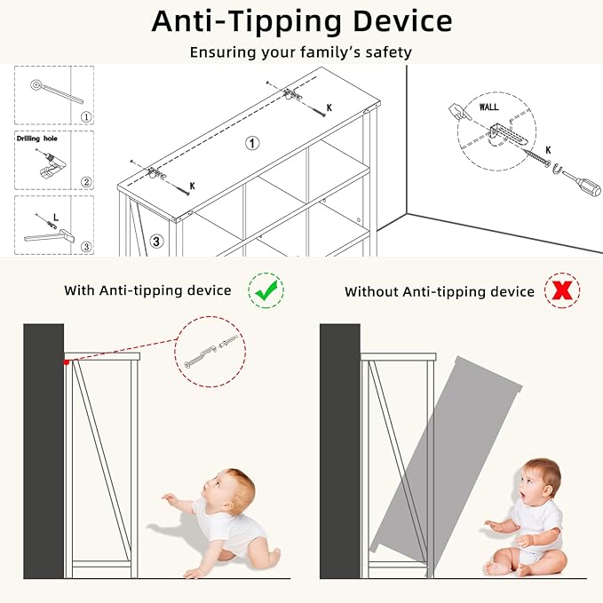 9 Cube Bookcase, Farmhouse 47 Inch Wide Navy Blue Bookshelf, Wooden 3 Tier Display Large Open Book Shelf, Vintage Horizontal Book Case for Home Office, Cubby Storage Cabinet for Living Room-CasaMuseHome