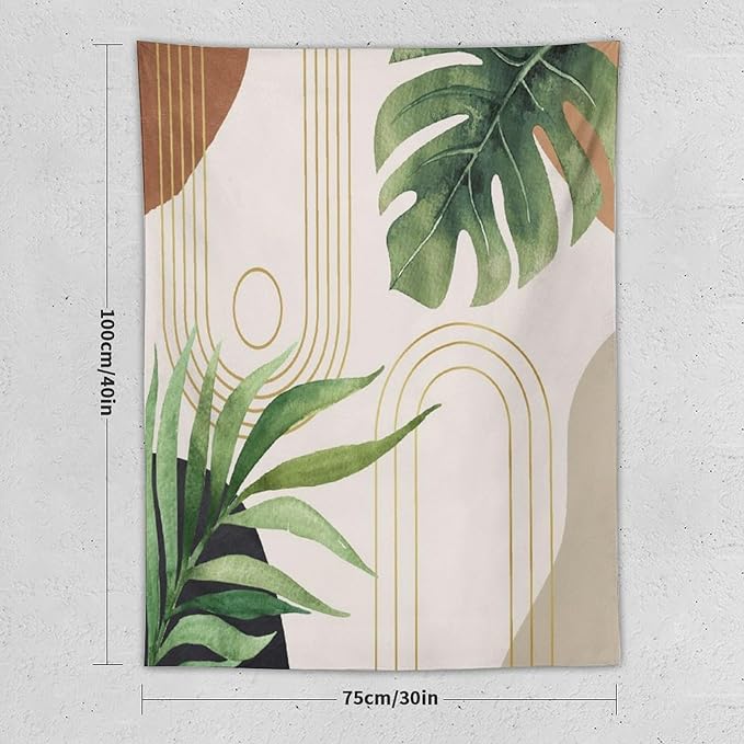 Abstract Boho Tapestry, Mid Century Tropical Tree Leaves Modern Geometric Arch Bohemian Botanical Tapestry, Home Aesthetic Wall Hanging Art Decor for Living Room Bedroom Dormitory 40x60 Inch-CasaMuseHome