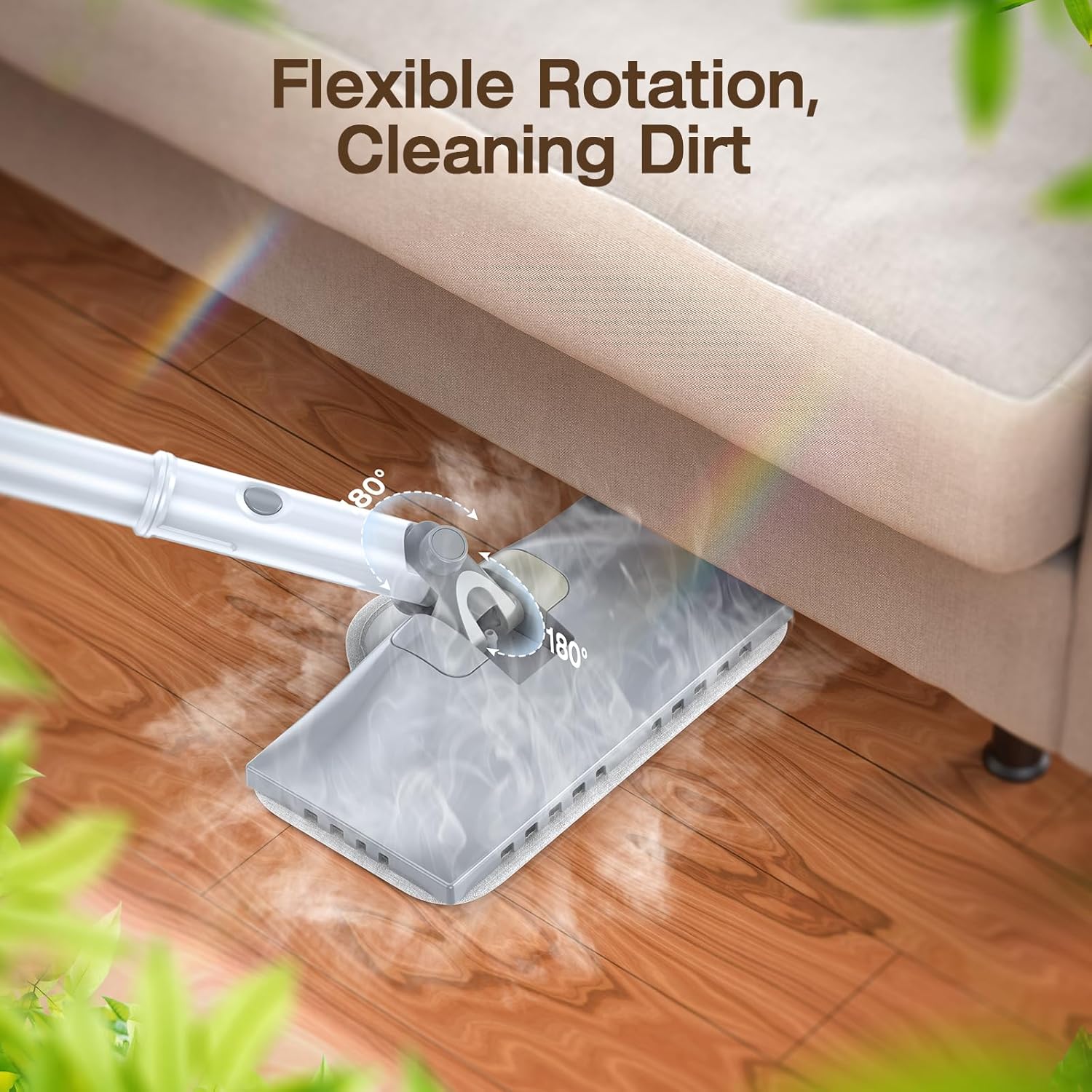 ScrubWiz Steam Mop Cleaner with Detachable Handheld Steamer, 10-in-1 Multi Accessories, Washable Microfiber Pads, 350ml and 2 Adjustable Level for Cleaning Floor, Carpet, Tile, BBQ Grill, Light White