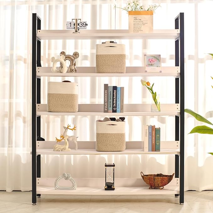 11 Inch Cube Storage Bins, Organizer Woven Cotton Rope Square Baskets for Organizing Shelves, Toys, Nursery, Off White & Brown (Pack of 3)-CasaMuseHome