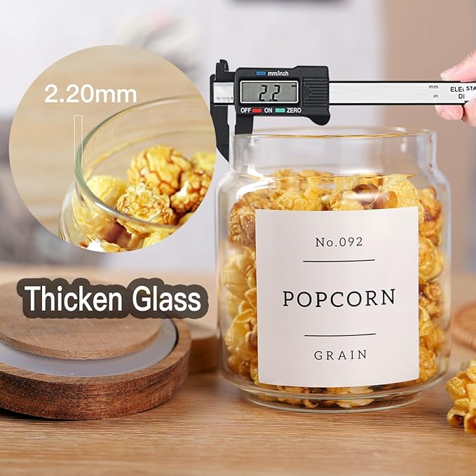 6 Set Glass Pantry Storage Jars with Acacia Airtight Lid - 15oz Thicken Glass Kitchen Canisters with 132 Pantry Labels - Clear Glass Food Storage Containers with Wood Lid for Tea,Sugar,Spice,herbs-CasaMuseHome