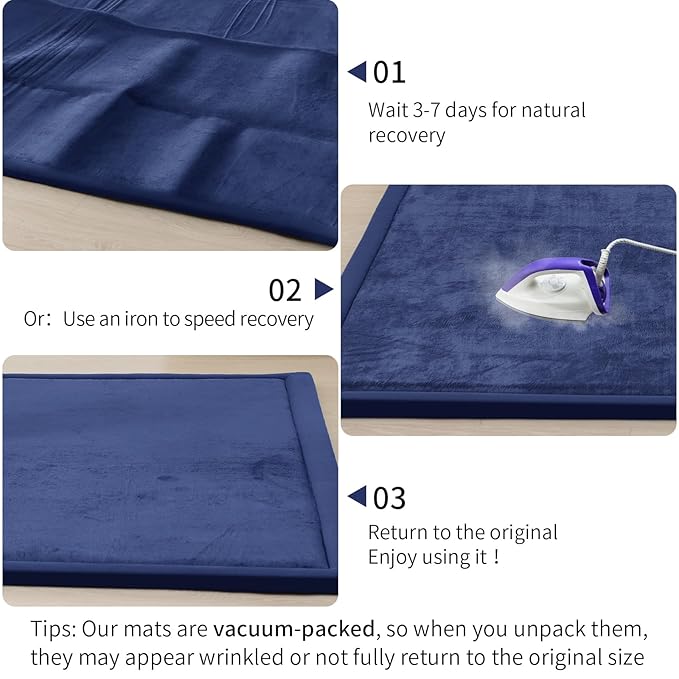 ACOMOPACK Baby Play Mat for Floor 1.3" Thick Memory Foam Play Mat 71"×79" Tummy Time Crawling with Non-Slip Bottom for Living Room,Nursery,Soft Velvet Playpen Mats for Kids,Infants（Royal Blue）-CasaMuseHome