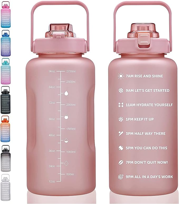 64oz,100oz,128oz Large Motivational Water Bottle with Time Marker, Leakproof & BPA Free Half Gallon Big Water Bottle with Straw Handle Tritan Frosted Water Jug for Gym,Fitness,Outdoor Sports-CasaMuseHome