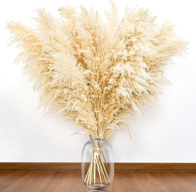 46" inch 11 Stems Natural Pampas Grass Tall Decor,Pompas Grass,Large Beige Tall Pampas Grass for Floor Vase,Wedding Decorations,Party,Boho Home Decor,and Creating a Boho Ambiance-CasaMuseHome