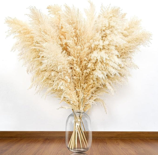 46" inch 11 Stems Natural Pampas Grass Tall Decor,Pompas Grass,Large Beige Tall Pampas Grass for Floor Vase,Wedding Decorations,Party,Boho Home Decor,and Creating a Boho Ambiance-CasaMuseHome