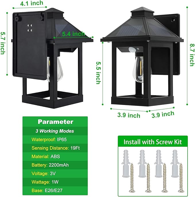 2 Pack Solar Wall Lanterns Outdoor with 3 Modes, Dusk to Dawn Motion Sensor LED Sconce Lights IP65 Waterproof, Exterior Front Porch Security Lamps Wall Mount Patio Fence Garage Decorative-CasaMuseHome
