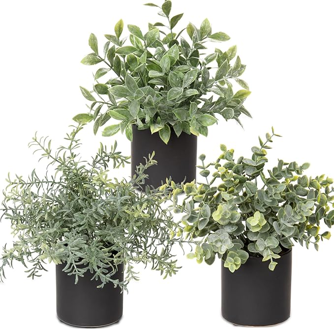 3 Pack Small Fake Plants for Shelf Decor Accents with Ceramic Pot Artificial Potted Plants for Rustic Farmhouse Decor Faux Plants Indoor Fake Potted Plants Artificial for Home Office Bookshelf Decor-CasaMuseHome