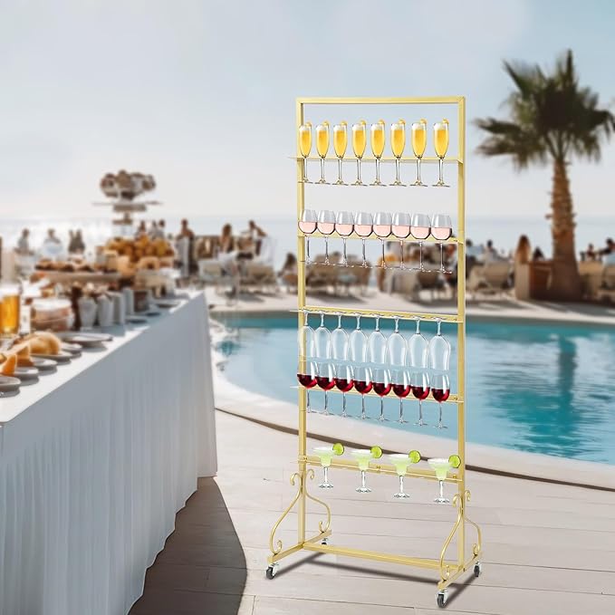 40 Slots Champagne Holder Stand for Party, Wine Glass Display Wall Holder, Stable Wine Glass Stemware Rack for Bar, Wedding, Party (Gold)-CasaMuseHome