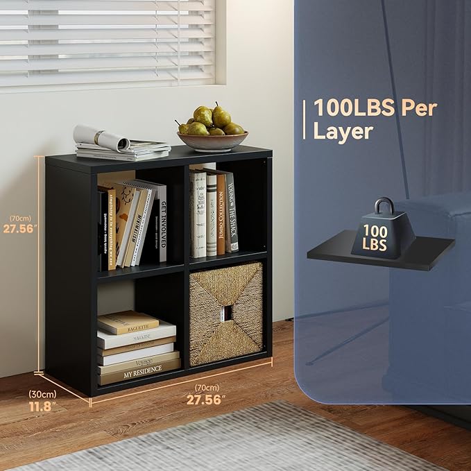 4 Cube Storage Organizer, Cubicle Open Back Decorative Book Shelf, 2-Tier Space Saving Storage Shelf Bookcase, Metal Display Shelf for Living Room,Office,Closet-CasaMuseHome