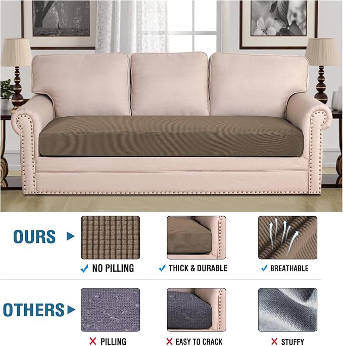 H.VERSAILTEX Super Stretch Individual Seat Cushion Covers Sofa Covers Couch Cushion Covers Slipcover Sets Thick Jacquard Textured Twill Fabric (1 Piece Sofa Cushion Cover, Macchiato)-CasaMuseHome