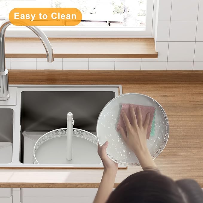 2 Tier Lazy Susan Organizer Turntable Adjustable,12 Inch Two Tier Lazy Susan Metal Easy Assembly Cleaning, Rotating Spice Rack Organizer for Cabinet Dining Table Kitchen Countertop White-CasaMuseHome