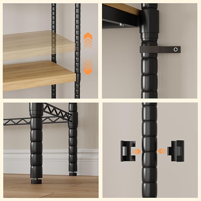 5-Tier Over-The-Washer Shelf - Adjustable 28" Laundry Organizer with 100lb Double Wood Shelves, Space-Saving Storage Unit for Small Homes (Natural & Black)-CasaMuseHome