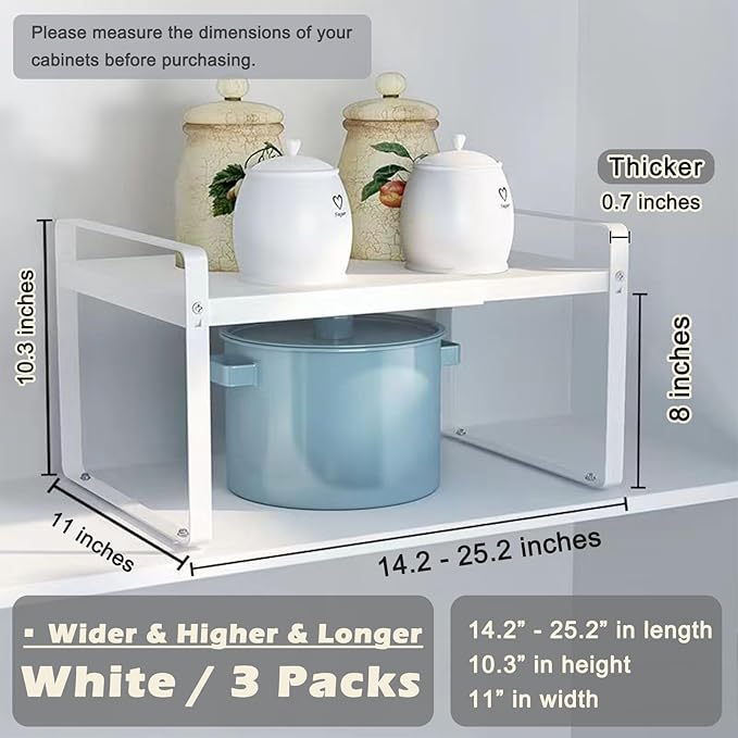 3 Pack Expandable Cabinet Shelf Organizer Kitchen Shelf Riser Stackable Pantry Shelves Kitchen Organizers and Storage Metal Spice Rack Countertop Organizer Cupboard Adjustable Shelfs Desk Rack Shelf-CasaMuseHome