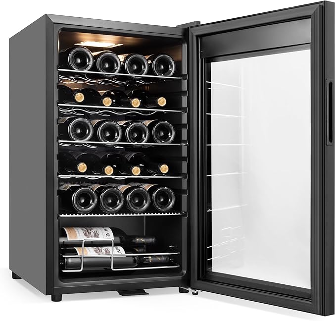24 Bottles Wine Cooler Refrigerator, Small Wine Fridge Mini Wine Fridge Countertop with Glass Door Wine Cellars for Red Wine, Champagne, Dry White Wine, Sparkling Wines-CasaMuseHome