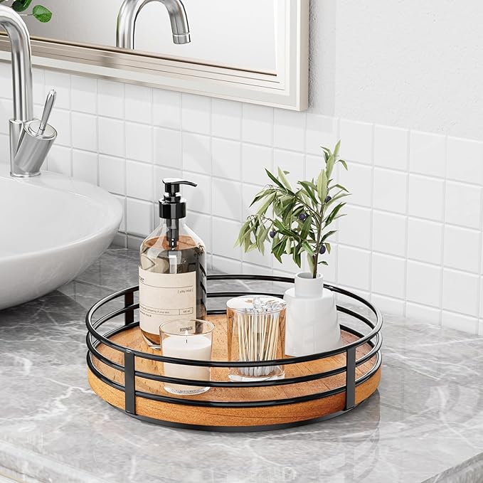 10" Lazy Susan Turntable Organizer - Wood Round Lazy Susan for Cabinet Kitchen Countertop Dining Table Pantry Cupboard Bathroom Coffee Bar Storage Home Decor-CasaMuseHome
