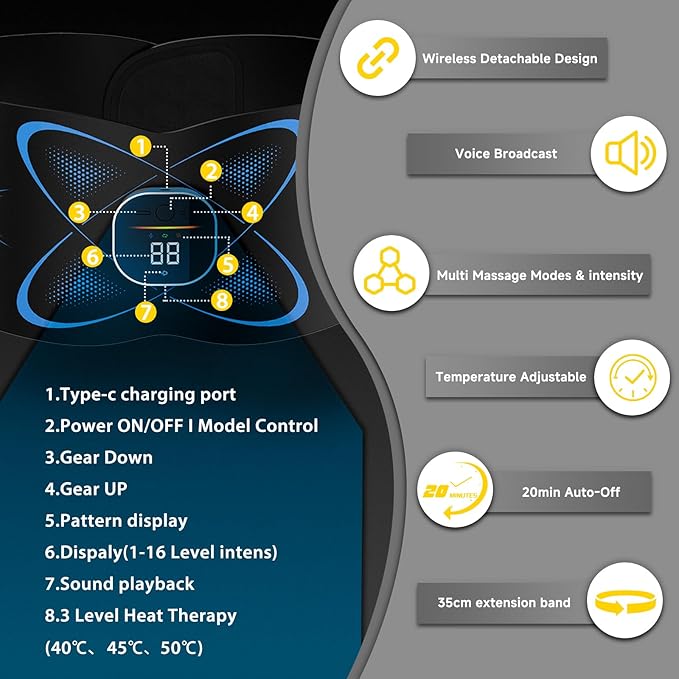 Ab Stimulator Muscle Toner, Abs Stimulator Abdominal Massage Belt with Heat for Belly Fat Burning & Cellulite Melting & Stomach Smooth Firming, Lower Back Massager for Women Men Pain Relief Gifts-CasaMuseHome