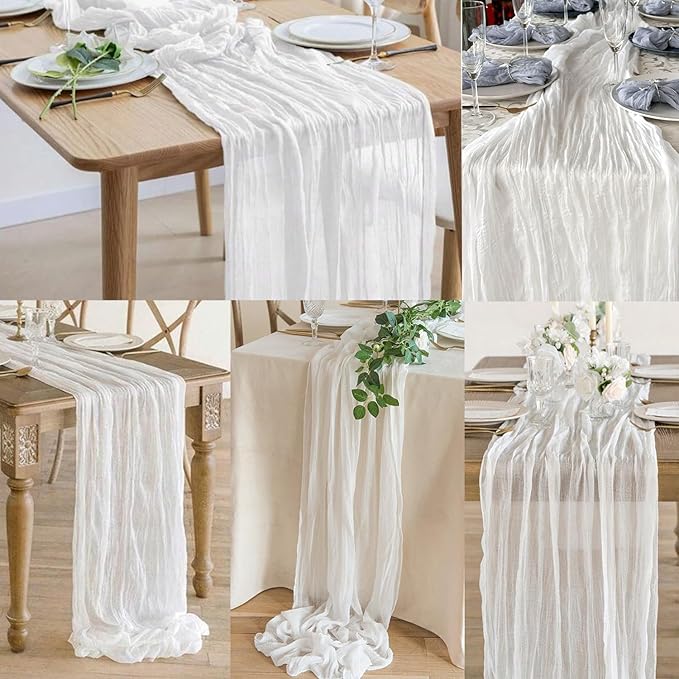 10FT 6 Pack White Cheesecloth Table Runner 20 x 120 Inch Long Rustic Gauze Cheese Cloth Table Runner for Wedding Bridal Baby Shower Table Decorations Boho Fabric Sheer Birthday Party Table Decor-CasaMuseHome