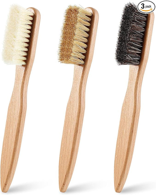 3 Pcs Wood Laundry Stain Brush Stain Remover Brushes with Boar Bristle Small Stain Brush for Clothes for Scrubbing Stains from Furniture Fabric Leather(3 Pcs C)-CasaMuseHome