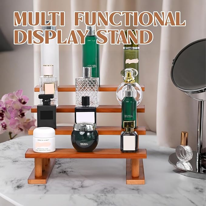 3 Tier Wooden Display Riser Stand Perfume Organizer, Dessert Table Display Set, Solid Wood Food Display Stands for Party, Bamboo Rustic Solid Wood Shelf for Cupcakes, Perfume, Cologne, Spiece-CasaMuseHome