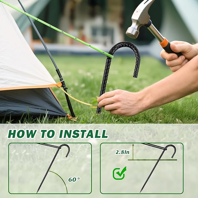 16 Inch Ground Stakes Heavy Duty,16 Pack Metal Fence Stakes for Ground for Wire Fencing,Heavy Duty Long Tent Stakes for Trampolines Camping Canopies and Swing Set-CasaMuseHome