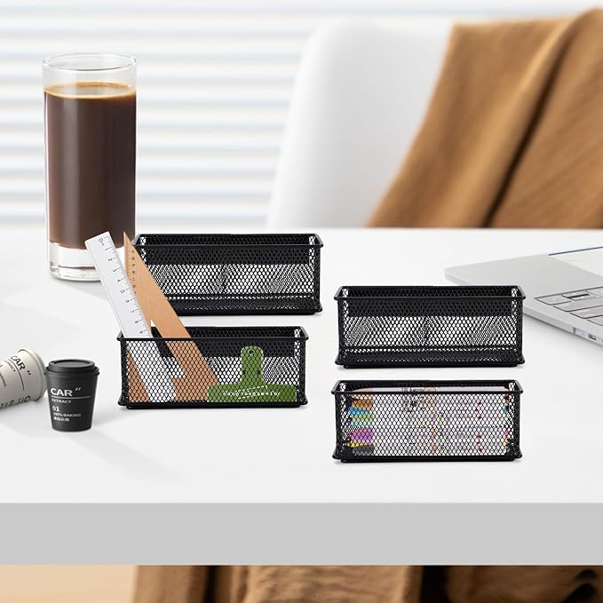 6.29'' × 2.28'' × 2.48 Black Magnetic Basket for Refrigerator Magnetic Organizer Holder Locker Organizer for Home Office Accessories Magnetic Basket for Whiteboard,Set of 4-CasaMuseHome